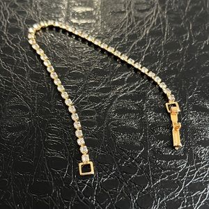 Gold tone slim dainty rhinestone 3mm crystal 7” bracelet
